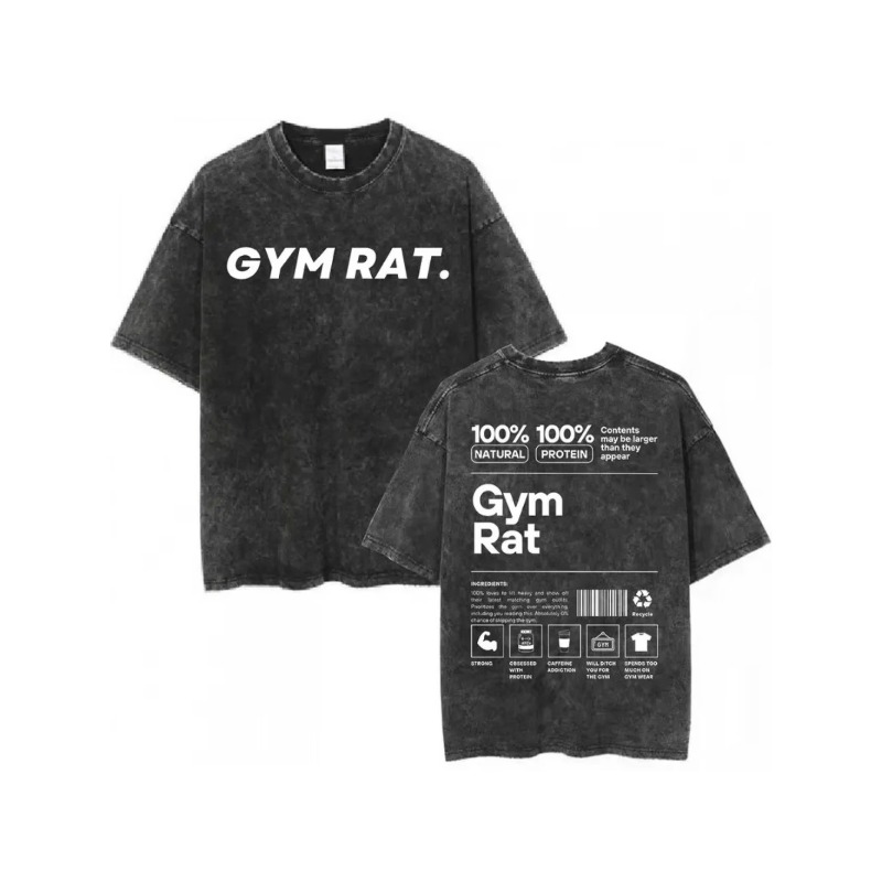 Acid Wash Vintage Graphic T Shirt - Vintage Gym Rat T-Shirt, lockere Passform,