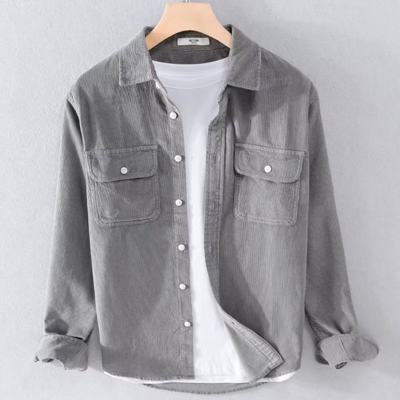 Corduroy Button Up Shirt Men - Herren-Cordhemd, einfarbig, langärmelig, lässig, mit Knöpfen,